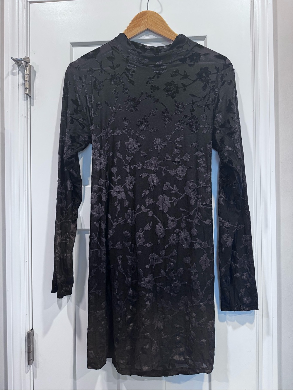 ASOS Black Floral Velvet Burnout Long Sleeve Mini Dress